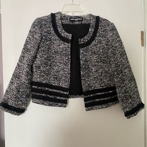 Karl Lagerfeld tweed cropped jacket with fringe detailing